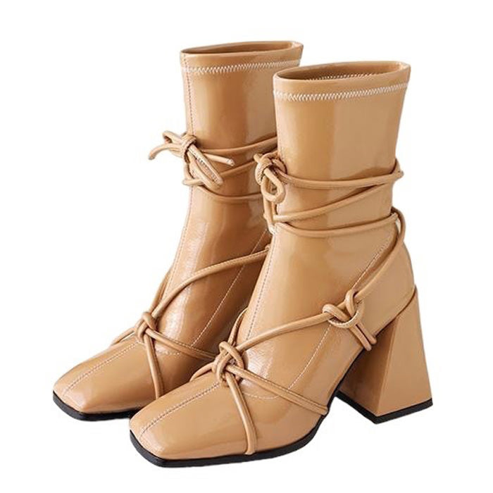 Chic Square Heel Lace-Up Ankle Boots for Y2K Fashion and Grunge Aesthetic Outfits