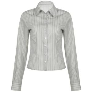 Chic Striped Long Sleeve Shirt - Y2K Fashion Essential for Aesthetic Outfits