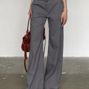 Chic Versatile Gray Low Rise Tailored Pants for Y2K Aesthetic and Coquette Style Outfits