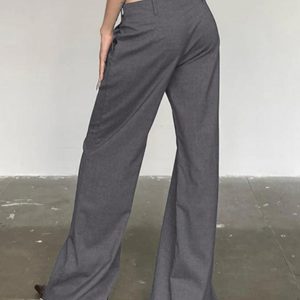 Chic Versatile Gray Low Rise Tailored Pants for Y2K Aesthetic and Coquette Style Outfits