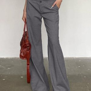 Chic Versatile Gray Low Rise Tailored Pants for Y2K Aesthetic and Coquette Style Outfits