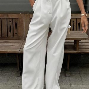 Chic White High Rise Tailored Pants for Effortless Y2K Style and Coquette Aesthetic