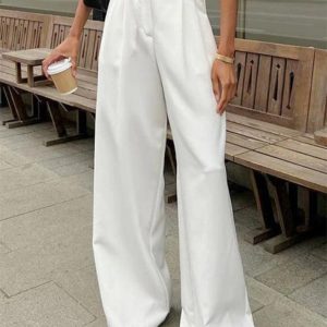 Chic White High Rise Tailored Pants for Effortless Y2K Style and Coquette Aesthetic