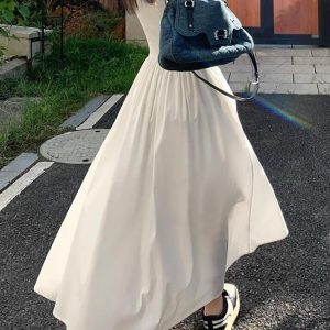 Chic Y2K Aesthetic Leisure Crew Neck Long Dress for Effortless Style and Comfort