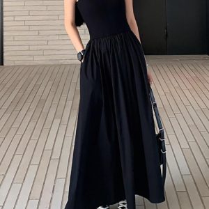 Chic Y2K Aesthetic Leisure Crew Neck Long Dress for Effortless Style and Comfort