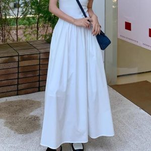 Chic Y2K Aesthetic Leisure Crew Neck Long Dress for Effortless Style and Comfort