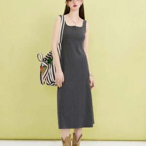 Chic Y2K Casual Button-Up Midi Dress for Effortless Coquette Aesthetic Style