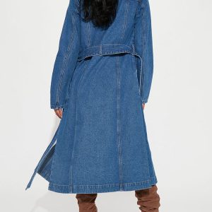 Chic Y2K Denim Coat with Belt for Trendy Aesthetic Outfits and Stylish Layering