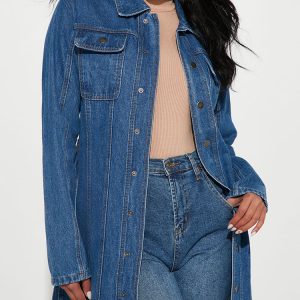 Chic Y2K Denim Coat with Belt for Trendy Aesthetic Outfits and Stylish Layering