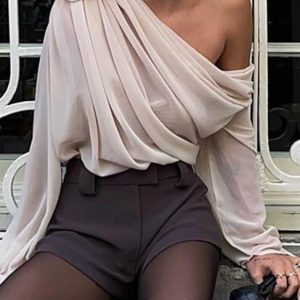 Chiffon Semi-Sheer One Shoulder Asymmetrical Top for Y2K Fashion and Coquette Aesthetic