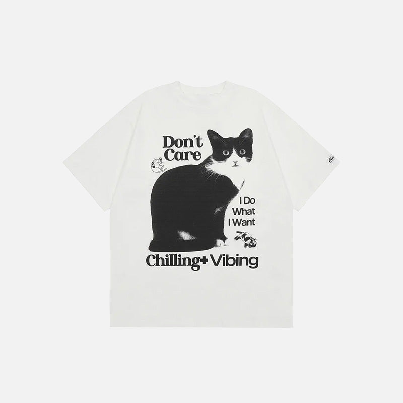 Chilling Cat Graphic Tee - Y2K Aesthetic Cute Top for Cozy Outfits and Casual Style