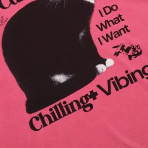 Chilling Cat Graphic Tee - Y2K Aesthetic Cute Top for Cozy Outfits and Casual Style