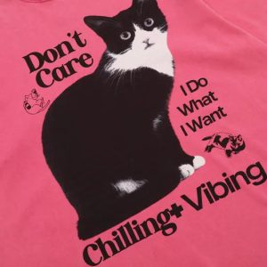 Chilling Cat Graphic Tee - Y2K Aesthetic Cute Top for Cozy Outfits and Casual Style