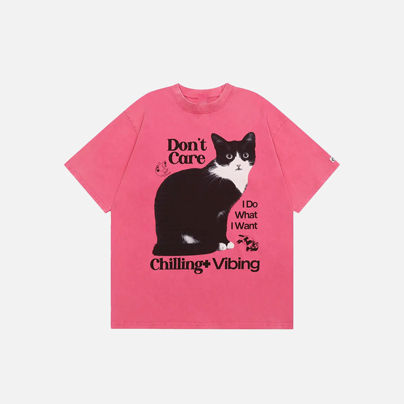 Chilling Cat Graphic Tee - Y2K Aesthetic Cute Top for Cozy Outfits and Casual Style