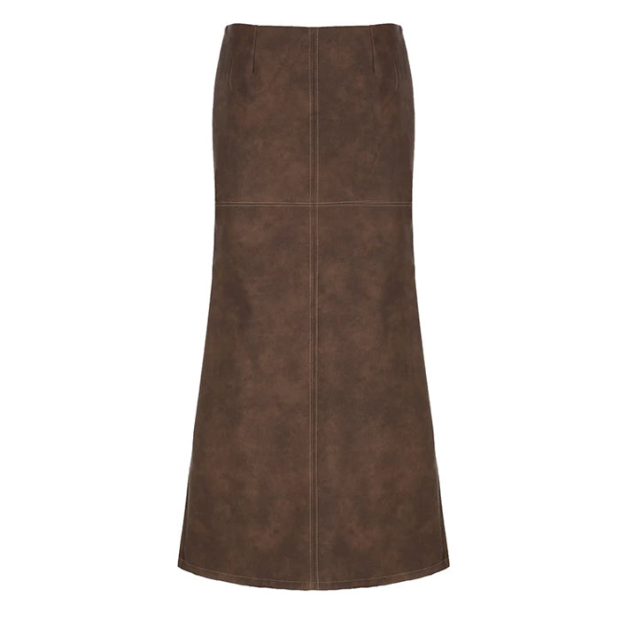 Coastal Cowgirl Y2K Leather Maxi Skirt for Boho Aesthetic Outfits and Grunge Style