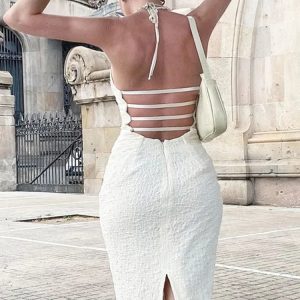 Coconut Crush Y2K Backless Halter Dress - Trendy Coquette Aesthetic Summer Outfit