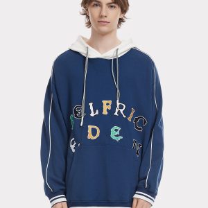 Color Block Applique Embroidery Hoodie - Y2K Aesthetic Comfy Top for Trendy Outfits