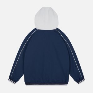 Color Block Applique Embroidery Hoodie - Y2K Aesthetic Comfy Top for Trendy Outfits