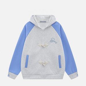 Color Blocked Cat Hoodie - Y2K Aesthetic Cute Top for Cozy and Stylish Outfits