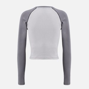 Color Blocked Long Sleeve Tee - Trendy Y2K Fashion Top for Aesthetic Outfits