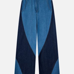 Color Blocked Patchwork Loose Jeans - Trendy Y2K Style for Aesthetic Outfits