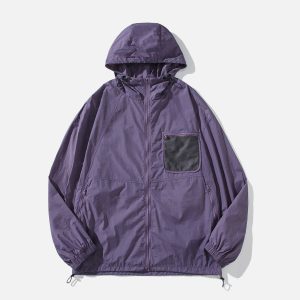 Color Blocked Pocket Jacket - Y2K Aesthetic Outerwear for Trendy Outfits