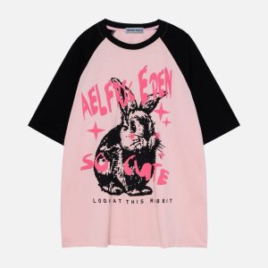 Color Blocked Rabbit Tee - Y2K Aesthetic Cute Top for Coquette and Grunge Styles