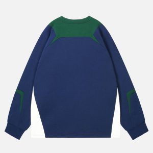 Color Blocked V-Neck Sweatshirt - Y2K Aesthetic Comfy Top for Trendy Outfits