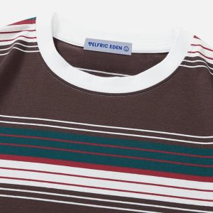 Color Blocking Stripe Tee - Y2K Aesthetic Top for Trendy Coquette and Grunge Styles