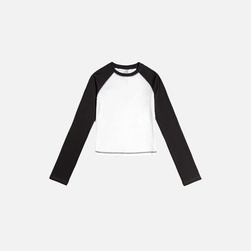 Color Contrast Long Sleeve T-Shirt - Y2K Aesthetic Cute Top for Stylish Outfits