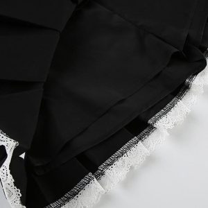 Colorblock Lace Panel Pleated Low Rise Skirt - Y2K Aesthetic Fashion Essential