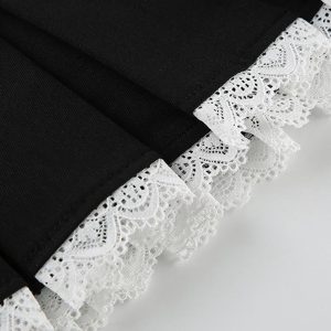 Colorblock Lace Panel Pleated Low Rise Skirt - Y2K Aesthetic Fashion Essential