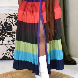 Colorblock Pleated Maxi Skirt - Y2K Aesthetic Fashion for Trendy Outfits