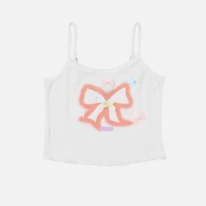 Colorful Bow Cami Top - Y2K Aesthetic Cute Crop Top for Coquette and Grunge Styles