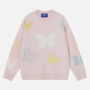 Colorful Butterfly Sweater - Y2K Aesthetic Knit Top for Cute and Comfy Outfits