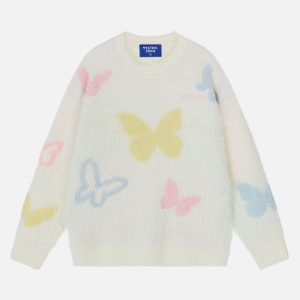 Colorful Butterfly Sweater - Y2K Aesthetic Knit Top for Cute and Comfy Outfits