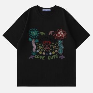 Colorful Cartoon Print Tee - Y2K Aesthetic Cute Top for Trendy Outfits and Fun Styles