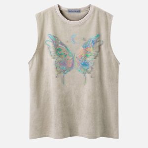 Colorful Dip-Dye Butterfly Tank Top - Y2K Aesthetic Cute Top for Trendy Outfits