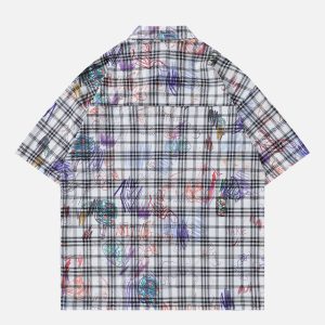 Colorful Graffiti Y2K Aesthetic Short Sleeve Shirt for Trendy Outfits