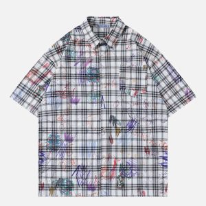 Colorful Graffiti Y2K Aesthetic Short Sleeve Shirt for Trendy Outfits