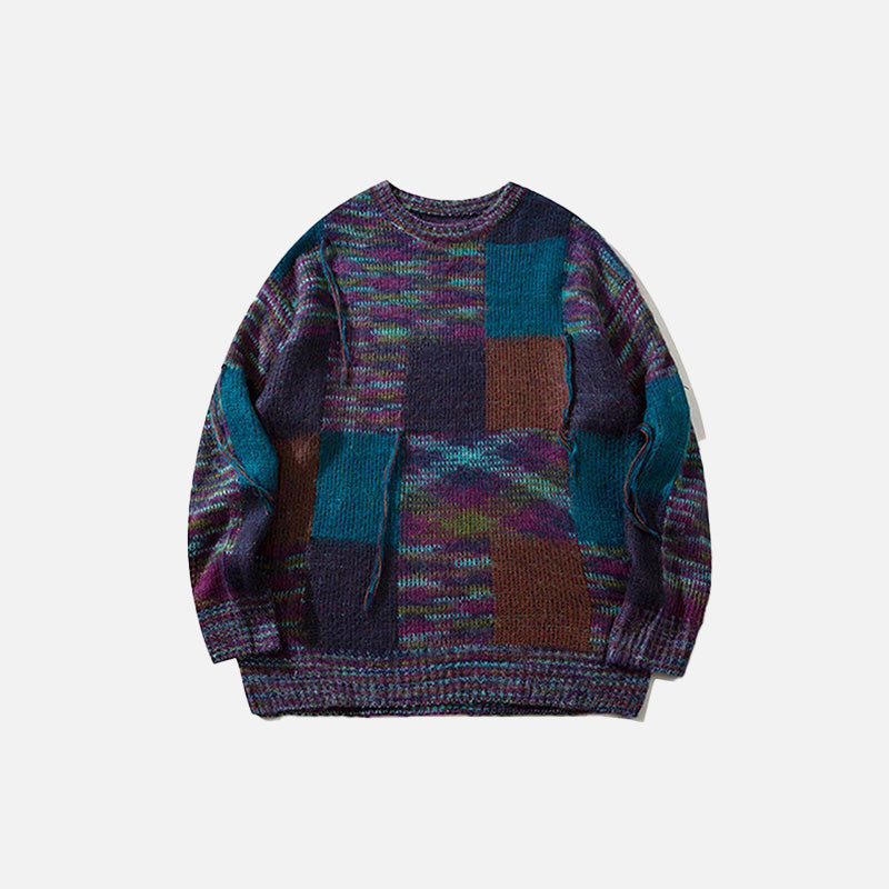 Colorful Patchwork Loose Sweater - Y2K Aesthetic Knitwear for Cozy, Trendy Outfits