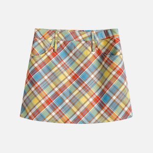 Colorful Plaid Cargo Skirt - Y2K Aesthetic Fashion for Trendy Outfits and Cute Styles