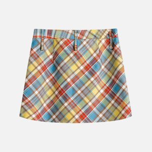 Colorful Plaid Cargo Skirt - Y2K Aesthetic Fashion for Trendy Outfits and Cute Styles