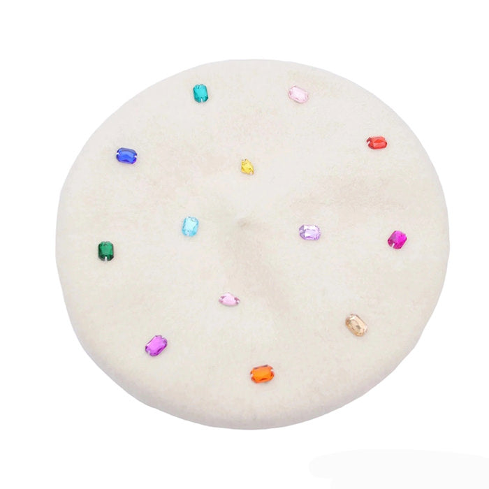 Colorful Rhinestone Beret Hat for Y2K Fashion and Coquette Aesthetic Outfits