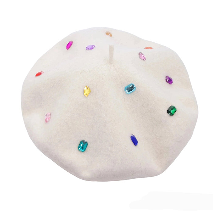 Colorful Rhinestone Beret Hat for Y2K Fashion and Coquette Aesthetic Outfits