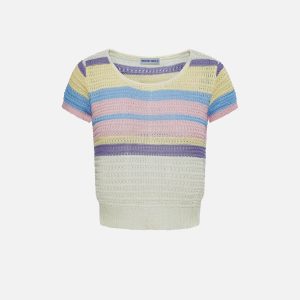 Colorful Stripe Tee - Y2K Aesthetic Cute Top for Trendy Outfits and Comfy Style