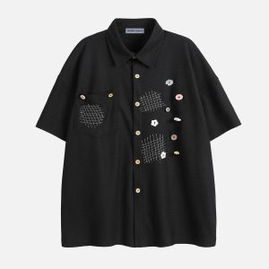 Colorful Y2K Aesthetic Button-Up Short Sleeve Shirt for Trendy Outfits