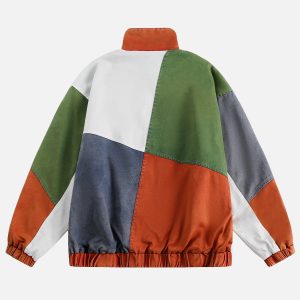 Colorful Y2K Patchwork Jacket - Trendy Grunge Aesthetic Outerwear for Unique Style