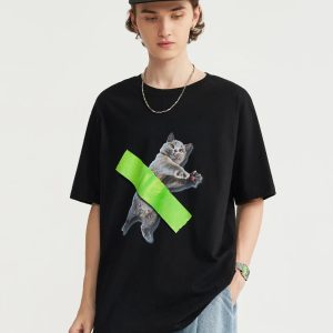 Contemporary Cat Art Tee - Y2K Aesthetic Cute Top for Trendy Fashion Lovers