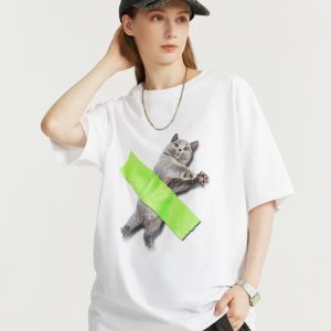 Contemporary Cat Art Tee - Y2K Aesthetic Cute Top for Trendy Fashion Lovers